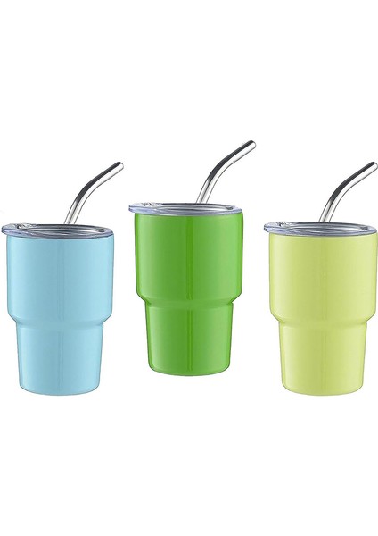 3'lü Mini Bardak Shot Bardağı, Pipetli ve Kapaklı, Mini Bardaklar, Çift Duvarlı Bardak Shot Bardakları, 2 Oz (B) (Yurt Dışından)