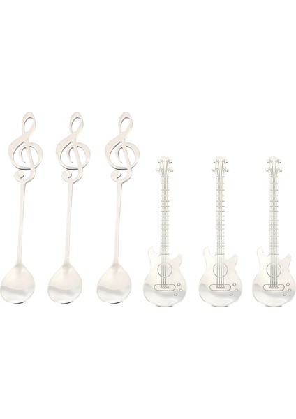 Kahve Kaşıkları, 6'lı Paket Yaratıcı Sevimli Çay Kaşıkları Paslanmaz Çelik Personel Müzik Notası Şeklinde (3 Nota + 3 Gitar) (Yurt Dışından)