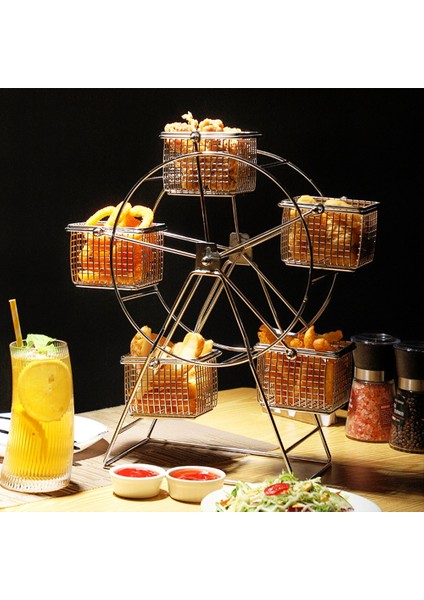 Adet Gıda Rafı + 5 Bardak Paslanmaz Çelik Dönme Dolap Gıda Rafı Atıştırmalık Rafı Vintage Çerçeve Parti Döndürülebilir Pasta Kek (Yurt Dışından) modelleri