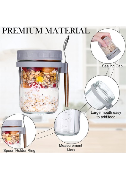 Adet Kaşıklı Gece Boyu Yulaf Ezmesi Kapları, Ölçü Işaretli Hava Geçirmez Yulaf Ezmesi Gece Boyu Yulaf Kavanozları (Yurt Dışından) modelleri