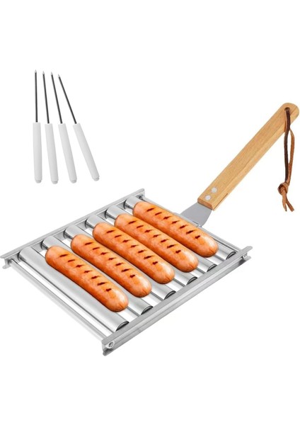Sosis Rulosu, Ahşap Saplı Paslanmaz Çelik Sosis Rulosu Rafı, Eşit Pişmiş Sosisler Için Barbekü Sosis Izgarası (Yurt Dışından)