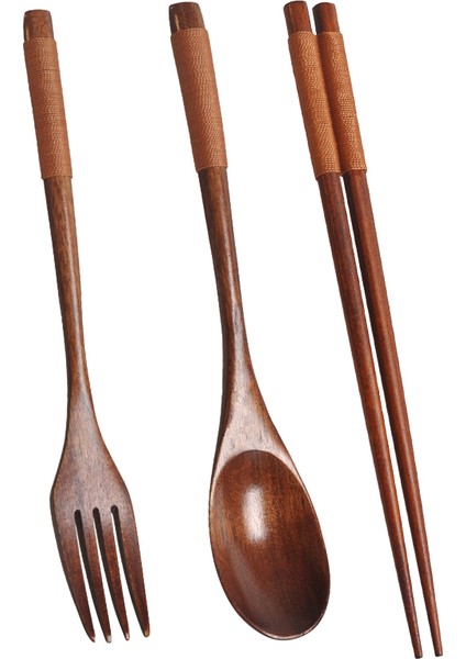 Ahşap Yemek Takımı, Ahşap Taşınabilir Set Kaşık Çatal Çubuk Sofra Takımı Yemek Takımı Haki Iplikli (Yurt Dışından)