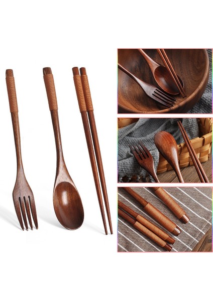 Ahşap Yemek Takımı, Ahşap Taşınabilir Set Kaşık Çatal Çubuk Sofra Takımı Yemek Takımı Haki Iplikli (Yurt Dışından) modelleri