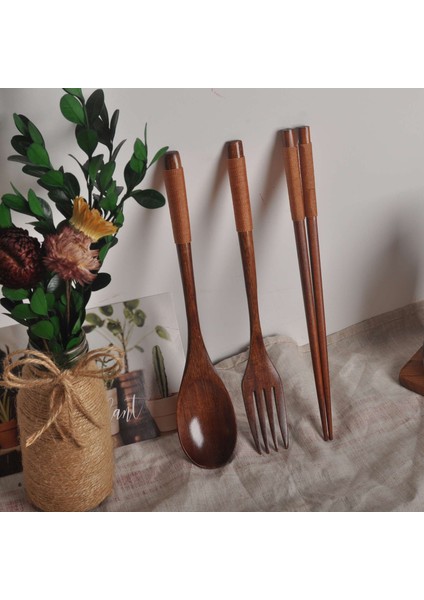 Ahşap Yemek Takımı, Ahşap Taşınabilir Set Kaşık Çatal Çubuk Sofra Takımı Yemek Takımı Haki Iplikli (Yurt Dışından) fırsatları