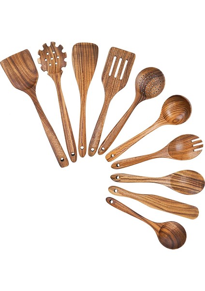 Ahşap Pişirme Gereçleri, Tik Ağacı Kaşıkları ve Yemek Pişirmek Için Ahşap Spatulalı Mutfak Gereçleri Seti (Yurt Dışından)