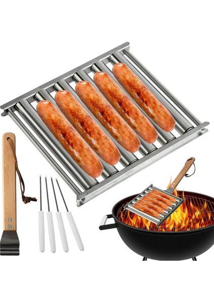 Sosis Rulosu, Ahşap Saplı Paslanmaz Çelik Sosis Rulosu Rafı, Eşit Pişmiş Sosisler Için Barbekü Sosis Izgarası (Yurt Dışından) fiyatları