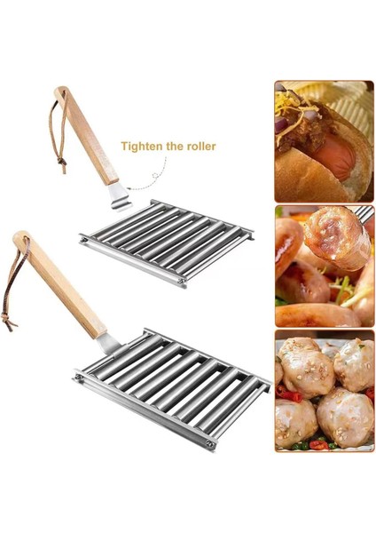 Sosis Rulosu, Ahşap Saplı Paslanmaz Çelik Sosis Rulosu Rafı, Eşit Pişmiş Sosisler Için Barbekü Sosis Izgarası (Yurt Dışından) modelleri
