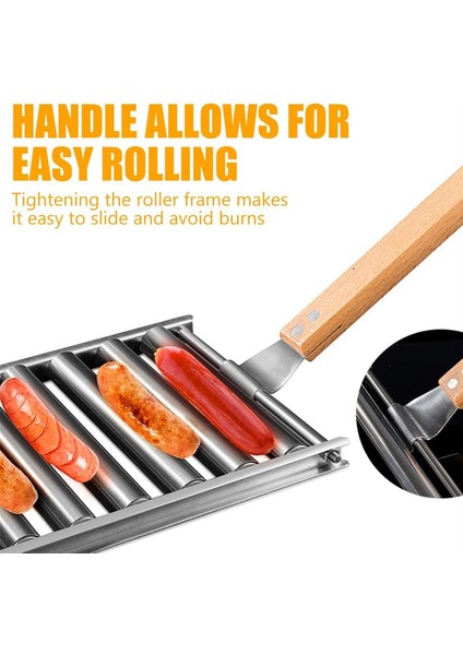 Sosis Rulosu, Ahşap Saplı Paslanmaz Çelik Sosis Rulosu Rafı, Eşit Pişmiş Sosisler Için Barbekü Sosis Izgarası (Yurt Dışından) fırsatları