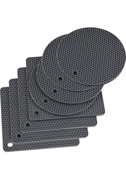 8'li Paket Koyu Gri Silikon Matlar, Tencere Altlıkları, Isıya Dayanıklı, Kaymaz, Yıkanması ve Kuruması Kolay Silikon Tencere Altlıkları (Yurt Dışından)