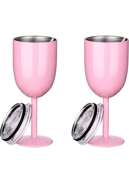 Yetişkinler Için 2 Adet Yalıtımlı Pembe Şarap Kadehleri Çift Duvarlı Gıda Sınıfı Paslanmaz Çelik Seyahat Şarap Bardağı Sızdırmaz Kapaklı (Yurt Dışından)