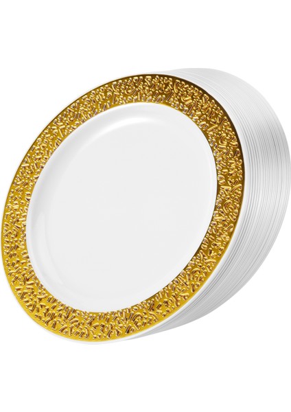 Altın Tek Kullanımlık Plastik Tabaklar - Dantel Tasarım Düğün Partisi Plastik Tabakları, Altın Dantel Tabaklar Salata/tatlı Tabakları 25'li Paket - 7,5 Inç (Yurt Dışından) fiyatları