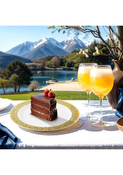 Altın Tek Kullanımlık Plastik Tabaklar - Dantel Tasarım Düğün Partisi Plastik Tabakları, Altın Dantel Tabaklar Salata/tatlı Tabakları 25'li Paket - 7,5 Inç (Yurt Dışından) indirimleri