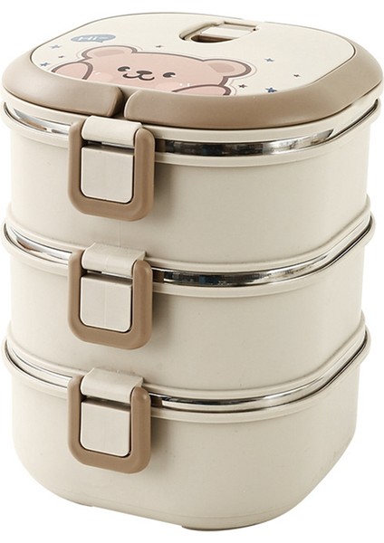 304 Paslanmaz Çelik Yalıtımlı Öğle Yemeği Kutusu Kaşıklı Yığılmış Bento Kutusu Taşınabilir Sevimli Gıda Kutusu Sızdırmaz Gıda Kabı, B (Yurt Dışından)