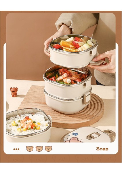 304 Paslanmaz Çelik Yalıtımlı Öğle Yemeği Kutusu Kaşıklı Yığılmış Bento Kutusu Taşınabilir Sevimli Gıda Kutusu Sızdırmaz Gıda Kabı, B (Yurt Dışından) fırsatları