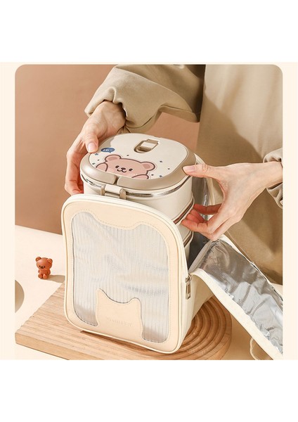 304 Paslanmaz Çelik Yalıtımlı Öğle Yemeği Kutusu Kaşıklı Yığılmış Bento Kutusu Taşınabilir Sevimli Gıda Kutusu Sızdırmaz Gıda Kabı, B (Yurt Dışından) indirimleri
