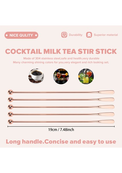 5 Adet Paslanmaz Çelik Karıştırıcı Içecek Karıştırıcıları Karıştırma Kokteyl Çubuğu - Gül Altın - Düz Çubuk, 19 cm (Yurt Dışından) fırsatları