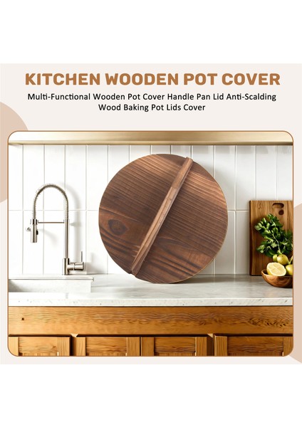 Mutfak Çok Fonksiyonlu Ahşap Tencere Kapağı Saplı Tava Kapağı Çevre Dostu Haşlanmaya Karşı Dayanıklı Ahşap Pişirme Kabı Kapağı 26 cm (Yurt Dışından) fırsatları