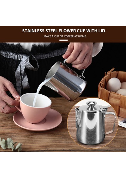 350 ml Paslanmaz Çelik Süt Köpürtme Sürahisi Kapaklı Espresso Kahve Kapuçino Süt Kreması Kupası Köpürtme Sürahisi (Yurt Dışından) modelleri