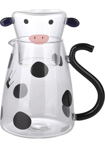 Bardaklı Cam Su Sürahisi Seti Sevimli Karikatür Inek Soğuk Su Isıtıcısı Çiçekli Çaydanlık Kutusu Sütlü Buzlu Içecek Şişesi, Büyük (Yurt Dışından)