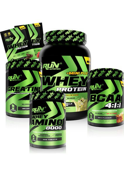 Fitness Paketi Small Extra Kas Kütlesi - Whey Mini Plus, Creatine, Bcaa, AMINO8000 - Fr. Vanilya, Kola - Armağan