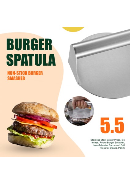 Paslanmaz Çelik Burger Presi, 5,5 Inç, Yuvarlak Burger Ezici, Yapışmaz Pastırma ve Biftek, Panini Için Izgara Presi (Yurt Dışından) indirimleri