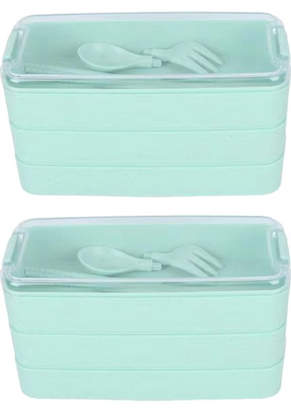 Üç Katmanlı Öğle Yemeği Kutusu Bento Kutusu Açık Hava Öğle Yemeği Kutusu Mikrodalgada Kullanılabilir Çatal ve Kaşıklı Yeşil (Yurt Dışından)