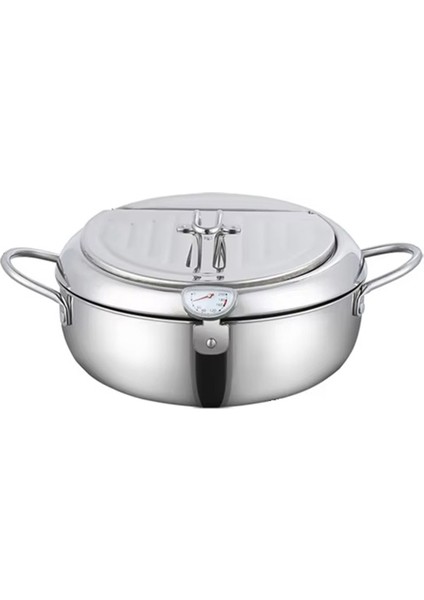 304 Paslanmaz Çelik Mutfak Tempura Kızartma Tavası, Termometre ve Kapaklı Japon Derin Kızartma Tenceresi (Yurt Dışından)