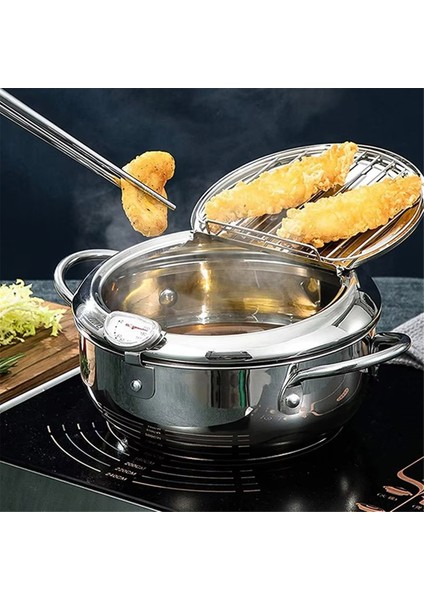 304 Paslanmaz Çelik Mutfak Tempura Kızartma Tavası, Termometre ve Kapaklı Japon Derin Kızartma Tenceresi (Yurt Dışından) modelleri