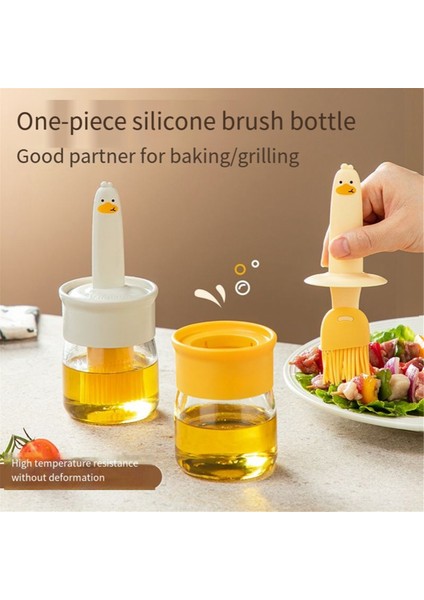 Ev Için Silikon Fırçalı Sevimli Cam Yağ Kavanozu, Mutfak Mini Taşınabilir Yağ Şişesi, Barbekü Yağı ve Sos Pişirme Fırçası, Bej (Yurt Dışından) fırsatları