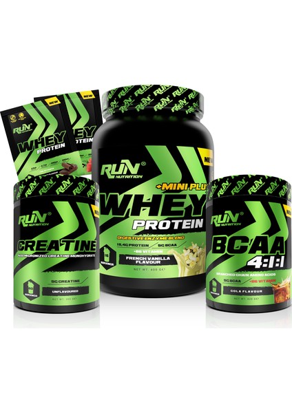 Fitness Paketi Small Kas Kütlesi - Whey Mini Plus, Creatine, Bcaa - Fr. Vanilya, Kola - Armağan
