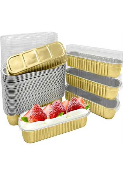 50 Adet Tek Kullanımlık Alüminyum Pişirme Kapları Mini Ekmek Kalıpları Dikdörtgen Muffin Kalıpları Mini Dar Kek Kalıpları Parti Için (Yurt Dışından)