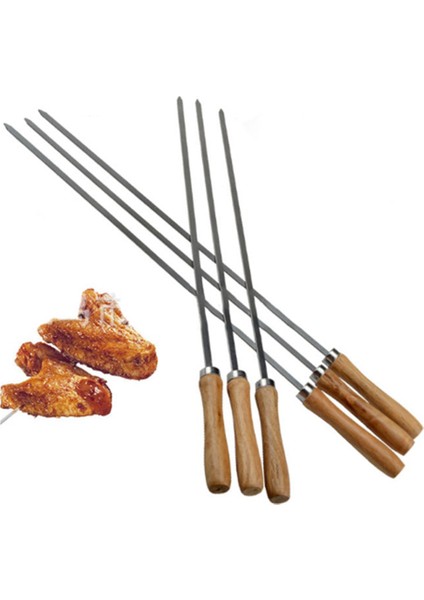 Kebap Barbekü Paslanmaz Çelik Şişler Ahşap Saplı Düz Yeniden Kullanılabilir Metal Şiş Çubukları Saklama Çantası ile 6 Adet (Yurt Dışından) fiyatları
