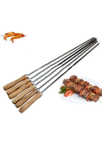 Kebap Barbekü Paslanmaz Çelik Şişler Ahşap Saplı Düz Yeniden Kullanılabilir Metal Şiş Çubukları Saklama Çantası ile 6 Adet (Yurt Dışından) modelleri