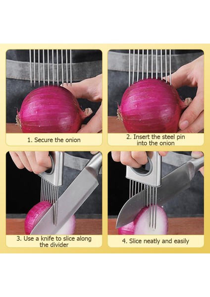 Adet Paslanmaz Çelik Soğan Dilim Tutucu Soğan Doğrayıcı Kesici Gevşek Et Pimi Sebze Dilimleyici Limon Patates Domates Için (Yurt Dışından) indirimleri