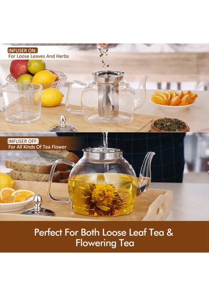 Çıkarılabilir Demlikli 1000 ml Cam Çaydanlık, Ocak Üstü Güvenli Çaydanlık, Blooming ve Demlikli Çay Makinesi Seti (Yurt Dışından) modelleri