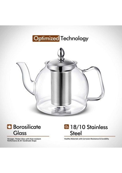 Çıkarılabilir Demlikli 1000 ml Cam Çaydanlık, Ocak Üstü Güvenli Çaydanlık, Blooming ve Demlikli Çay Makinesi Seti (Yurt Dışından) fırsatları