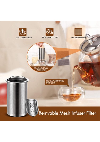 Çıkarılabilir Demlikli 1000 ml Cam Çaydanlık, Ocak Üstü Güvenli Çaydanlık, Blooming ve Demlikli Çay Makinesi Seti (Yurt Dışından) indirimleri