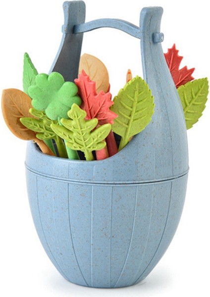 Çocuklar Için Buğday Samanı Meyve Çatalı Saklama Kovası Bento Kutusu Süslemeli Meyve Kokteyli Tatlısı, Mini Kürdan, Mavi (Yurt Dışından)