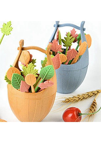 Çocuklar Için Buğday Samanı Meyve Çatalı Saklama Kovası Bento Kutusu Süslemeli Meyve Kokteyli Tatlısı, Mini Kürdan, Mavi (Yurt Dışından) modelleri