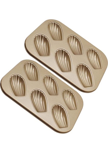 2'li Madeleine Kalıplı Kek Kalıbı, Yapışmaz Ağır Hizmet Tipi Madeleine Fırın Kabı (Altın) (Yurt Dışından)