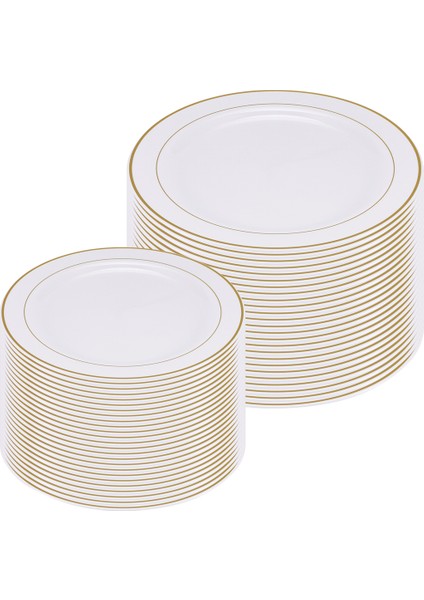 Altın Plastik Tabaklar - 25 Yemek Tabağı ve 25 Salata Tabağı Parti Plastik Tabakları Parti Için Tek Kullanımlık Tabaklar (Yurt Dışından) fiyatları