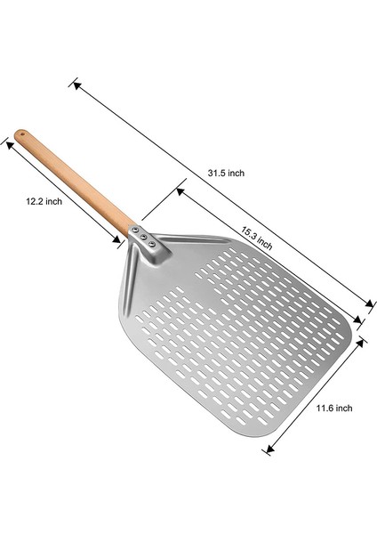 Delikli Pizza Küreği, Profesyonel Eloksallı Alüminyum Pizza Kürekleri, Çıkarılabilir Dikdörtgen Pizza Çevirme Spatulası (Yurt Dışından) fiyatları