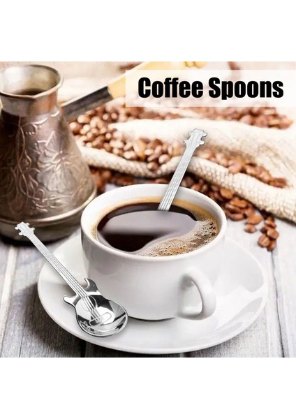 Gitar Kahve Kaşıkları 6'lı Paket Yaratıcı Sevimli Kaşıklar Paslanmaz Çelik Çay Kaşıkları Karıştırma Kaşığı Gitar Şeklinde (Gümüş) (Yurt Dışından) modelleri