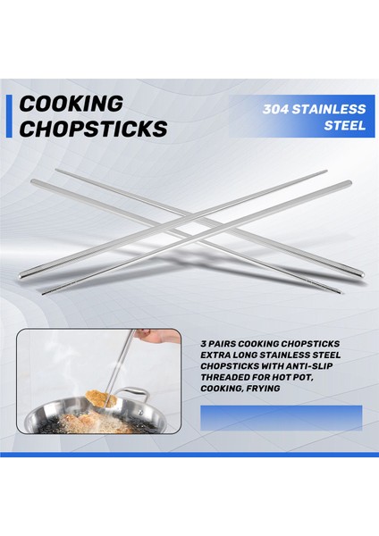 Çift Ekstra Uzun Paslanmaz Çelik Yemek Çubukları Kaymaz Dişli, Sıcak Tencere, Pişirme ve Kızartma Için (Yurt Dışından) indirimleri
