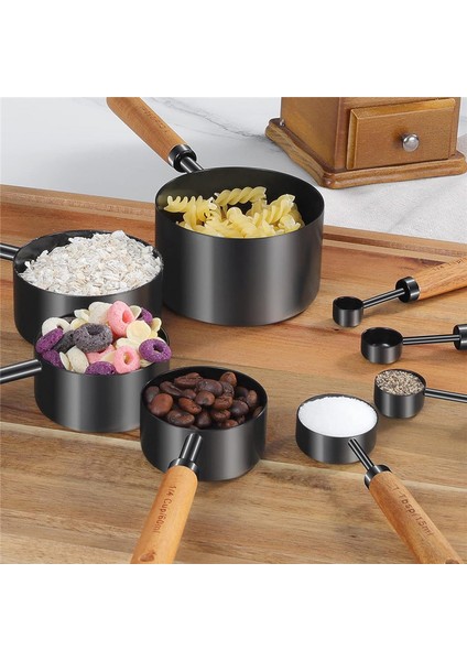 Ölçü Kapları ve Kaşıkları, Metrik ve Abd Ölçülerine Sahip Ahşap Saplı, Kuru ve Sıvı Ölçüm Kabı 8 Adet (Yurt Dışından) indirimleri