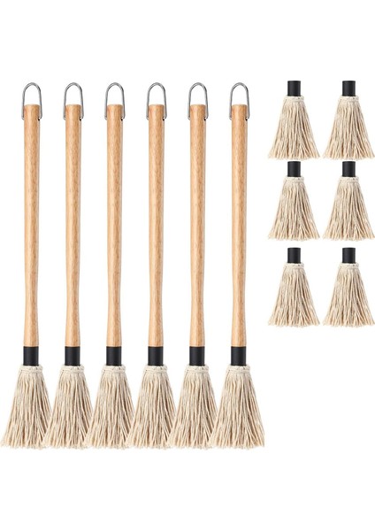 Adet 18 Inç Izgara Paspası, 6 Ekstra Yedek Başlık, Uzun Ahşap Saplı Barbekü Sosu Paspas Fırçası (Yurt Dışından)