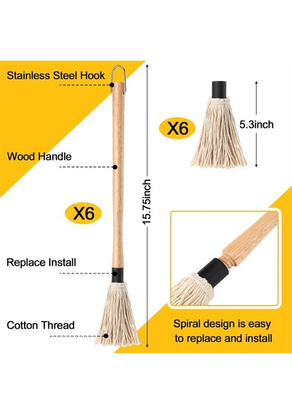 Adet 18 Inç Izgara Paspası, 6 Ekstra Yedek Başlık, Uzun Ahşap Saplı Barbekü Sosu Paspas Fırçası (Yurt Dışından) fiyatları