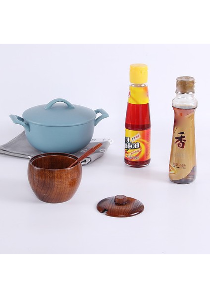 Masif Ahşap Baharat Kavanozu Şekerlik Tuz Biber Baharat Kutusu Japon Tarzı Kapaklı Mutfak Aleti (Yurt Dışından) fırsatları