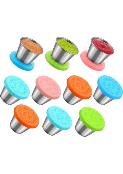 10 Adet Salata Sosu Kapları, Kapaklı Yeniden Kullanılabilir Küçük Sos Kapları, Paslanmaz Çelik Sos Kapları (Yurt Dışından)