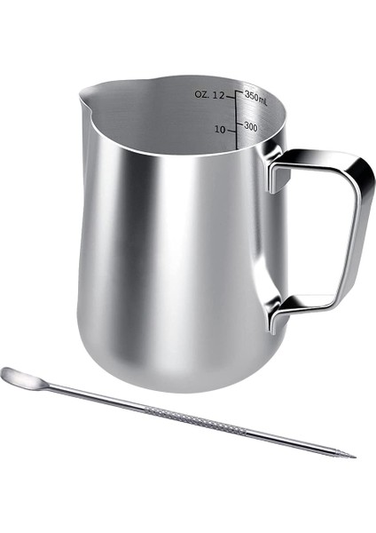 Süt Köpürtme Sürahisi 350 ml Süt Sürahisi Paslanmaz Çelik Süt Sürahisi Köpürtme Sürahisi Kahve Makinesi Için Süt Sürahisi (Yurt Dışından)